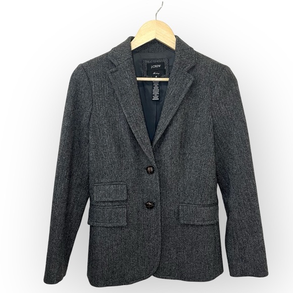 J.Crew Hack-ing Herringbone Blazer Grey Size 4 - Picture 2 of 11